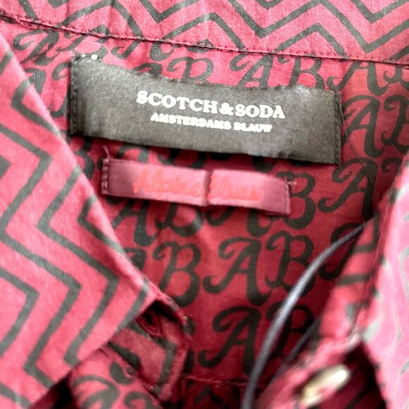 NWT Scotch & Soda Long Sleeve Button Up Semi Sheer Shirt Burgundy Black Small - Picture 10 of 12